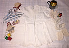 Antique Doll Dress   Accessories Lot 10 Pc Cup Doll Toys Shoes Socks Hangers Hat