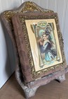 Antique Victorian Ornate Celluloid   Velvet Photo Album W  Pictures   Stand Rare