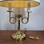 Vintage Alsy Brass Table Lamp 2 Light French Horn Serpentine With Pleated Shade