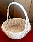 Vintage Wicker Easter Basket - Large Sturdy White W handle 15  X 15  X 16 