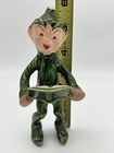 Vtg Green Christmas Pixie Elf Ceramic Standing Read Damage Book 6   
