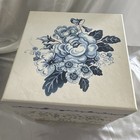 Vtg Floral Square Hat Boxes Set Of 2 Blue White Cardboard Nesting 8    Storage