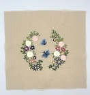 Flower And Butterfly Embroidered Square 10  X 10  Unframed Antique Cream Fabric