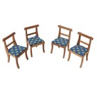 Vintage Dollhouse Miniature Furniture Set Of 4 Wood Chair Padded Blue Daisy 1 12
