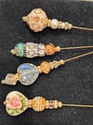 Lot Of 4 Vintage Style Hat Stick Pins  Rhinestone Pearl Rose Cameo Handmade 