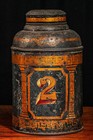 Amazing Decorative Antique Painted Tea Tin Canister Toleware Chinoiserie