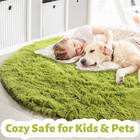 Grass Green Round Rug 4ft For Bedroom  Fluffy Shag Circle Area Rugs For Kids Roo