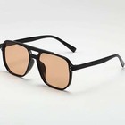 Mens Black Square Aviator Sunglasses Champagne Tinted Lens Double Bridge Uv400