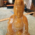 Vintage Kwan Yin Guanyin Goddess Carved Orange Stone Statue Figurine 7    