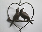 Hanging Cast Iron Love Birds Heart Bell Wind Chime Old Rustic Garden 