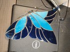 Pair Vintage Handmade Stained Glass Butterfly Suncatcher Blue 