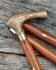 Vintage Antique Brass Victorian Handle Handmade Brown Wooden Walking Stick Cane