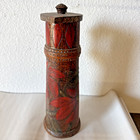 Antique Flemish Wooden Painted Pyro Art Tankard With Poinsettia Flowers 13 h