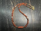Vintage Red Agate Beaded Necklace  Old Carnelian Stone Beads With Barrel Center