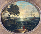 Oil Painting French 1750 Nautical Seascape Sunset Ocean Signed Brigelle Antique
