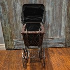 Vintage Metal Baby Carriage Buggy With Black Fabric Canopy  Brown black
