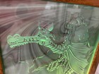 Vtg Dragon Etched Layered Glass Wood Framed Lighted Picture Lamp Accent Light