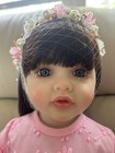 Girl Baby Doll Light Complexion Dark Brown Straight Hair Blue Eyes  Full Vinyl