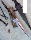 Hand Forged Carbon Steel Spear Full Tang   Leather Sheath For Hunting   Camping