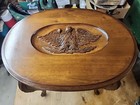 Antique Handcarved Oval Walnut Accent Table  Eagle Holding Branch Lots Of Detail