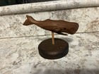 Vintage Wood Whale Sculpture Signed Folk Art Wooden Carving