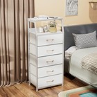 4 Drawers Dresser Vertical Storage Tower Nightstand Bedside Table Wood Top