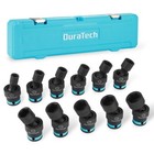 Duratech 11pcs 3 8  Impact Swivel Socket Set Shallow Wobble Socket 8-19mm Metric