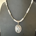 White Buffalo Turquoise Pendant Navajo Pearls Sterling Silver Necklace 20    19499