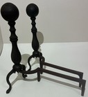 Vintage Victorian Heavy Duty Cast Iron Ball Fireplace Andirons Square Nut Bolt
