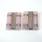 2 Opaline Marcasite Pink Glass Buckles Buttons Rectangular Antique Opalite