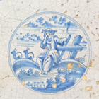 Antique 17th C Dutch Delft Tile Blue White Figural Landscape 5 Inch Holland
