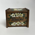 Vtg Wooden Recipe Box Floral Tabletop Flip Lid Hand Painted 6    Storage Decor