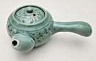 Vintage Korean Crackled Celadon Teapot   Bowl Set Lotus Flower 2 Piece
