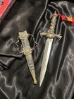 10  Fantasy Dragon Dagger W  Color Inlay In Sheath Full Edge Metal Construction