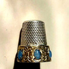 Thimble   Italian Silver    Gilt   800  Italy  Blue Color Cabochons Stones Nice