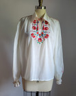 Authentic Vtg 60 s 70 s Ivory Cotton Embroidered Mexican Shirt W  Smocking