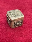 Antique Chinese Marked Small Sterling Silver Snuff Pill Box Engraved Flowers