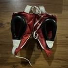 Red white black Lace-up Boxing mma Training Headgear W  Chin Guard  Ear Pads