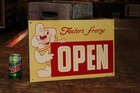 Scarce 1950s Foster s Freeze Ice Cream Dealer Painted Metal 2-sided Sign Open