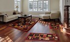Red Modern Geometric Squares 3 Pcs Area Rug Contemporary Runner Combo Mat Set