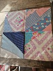 Antique Patchwork Quilt Table Topper  Feed Sack Pieces  Triangles Navy Pink Etc