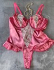 New Glossy 2nd Skin Satin Teddy Bodysuit 3x Frilly Lacy Girly Open Bum