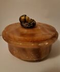 Antique  Art Deco  Alabaster  2 Pc Bowl   Lid  Metal Harlequin  Face Ivorine