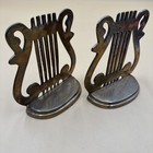 Harp Book Ends Solid Brass Vintage Musical Symbol  Staff Stand Bookends Heavy 5   