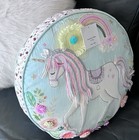 Nwt Unicorn Round Pillow By The Couturiers  New Delhi  India  size 18  X 6  