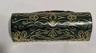 Vintage Fiocchi Italy Leather Lipstick Case Holder Mirror Green W gold Filagree