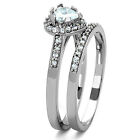 Women s Halo Heart Shaped Cz Stainless Steel Wedding Ring Band Set Size 5-11