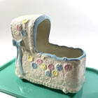 Vintage Ceramic Baby Cradle Planter Keepsake Pastel Pink Blue White And Yellow
