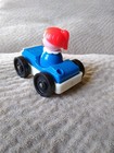 Vintage Fisher Price Little People Blue White Car   Girl Orange Hair Blue Dress