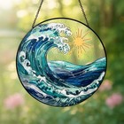 Ocean Wave Stained Glass Suncatcher  Coastal Window Hanging Art  Sea Wave Glass
